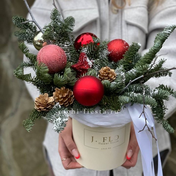 Новогодняя композиция в коробке ред в Энгельсе