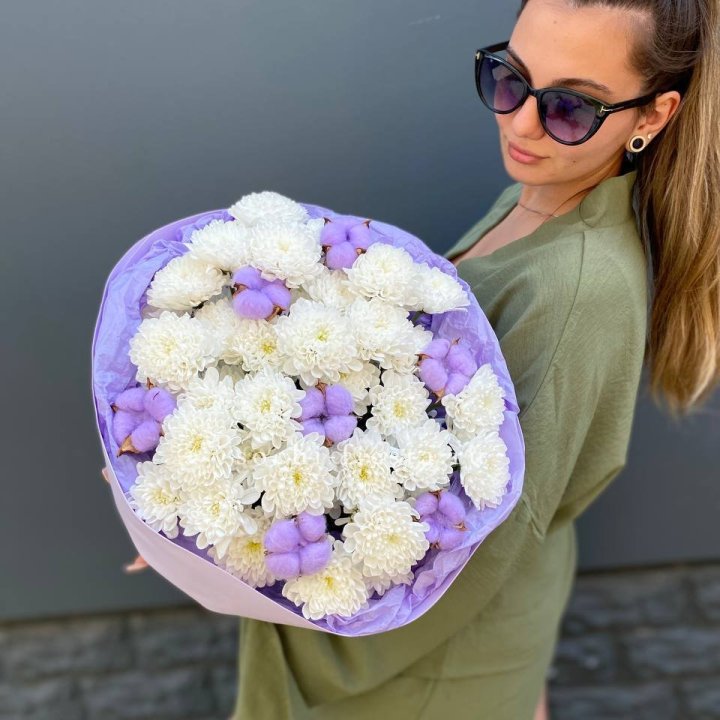  Букет  хризантем и хлопка в Энгельсе