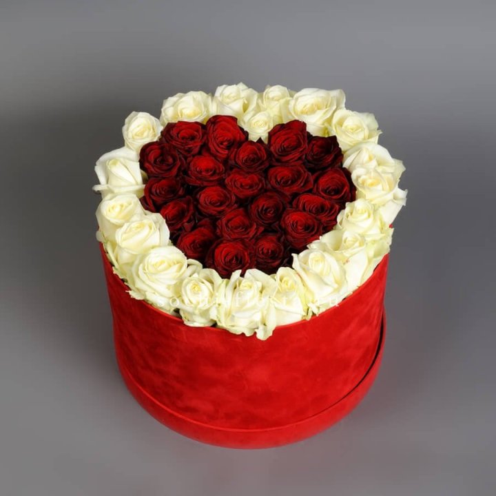 39 красных и белых роз в цилиндре в Энгельсе
