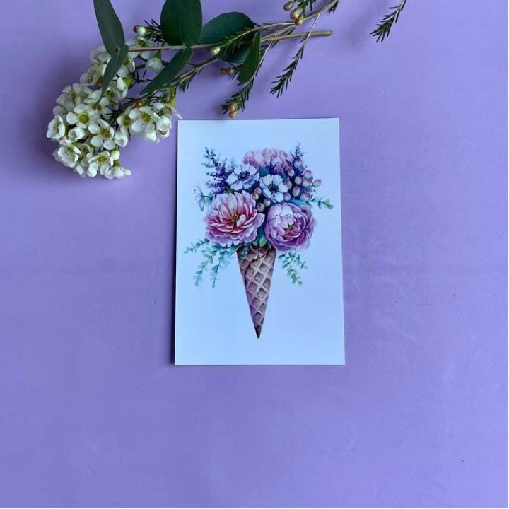 Открытка к букету "Цветочно-кремовый" в Энгельсе