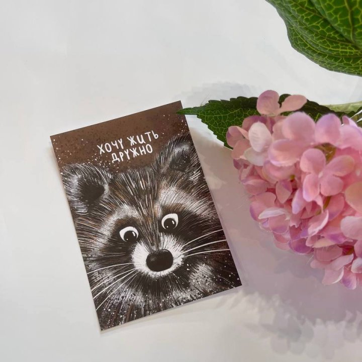 Открытка к букету "Енотик" в Энгельсе