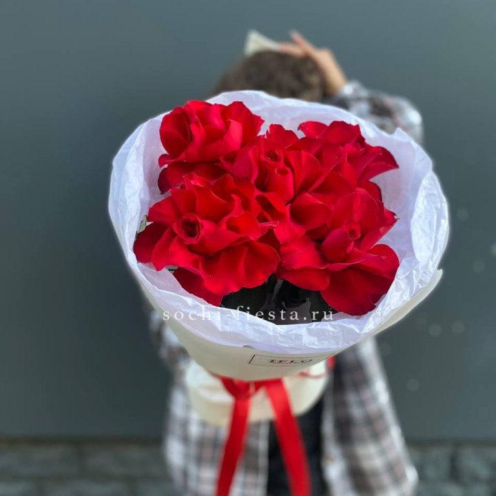 5 французских красных роз в Энгельсе