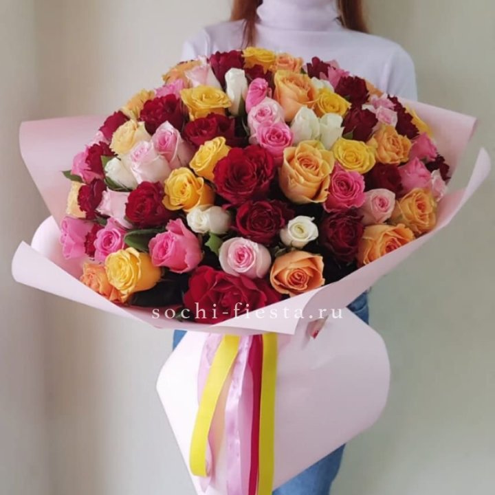 101 роза Кенийский микс "Нежность" в Энгельсе